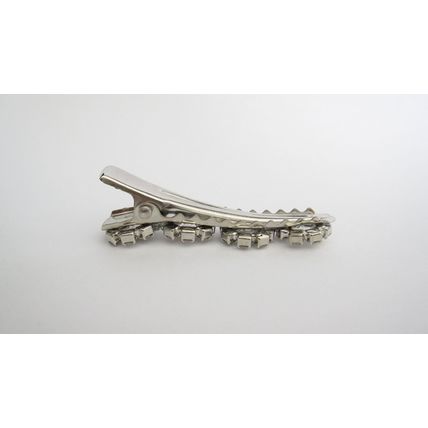 Small silver metal and clear crystal alligator hair claw clip for thin fine hair