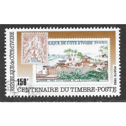 IVORY COAST 1992 STAMP CENTENARY ON TABLET PEACE COMMERCE ASSINIE 150F USED