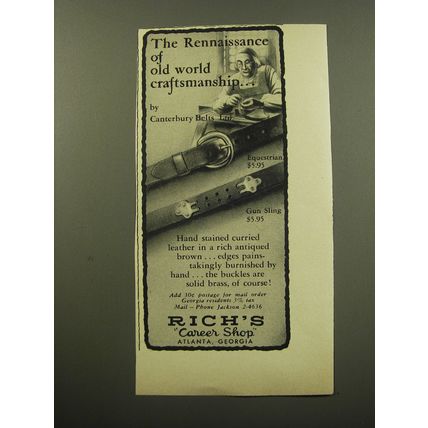 1959 Rich's Canterbury Belts Advertisement - Equestrian and Gun Sling