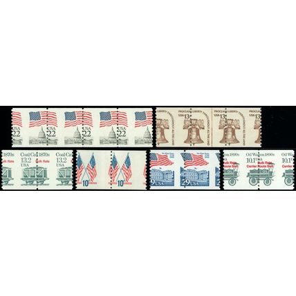 USA EFO Lot (5) Misperfed Pairs & Strips! Mint-NH, Flags, Coal Cars, Bells (SK)
