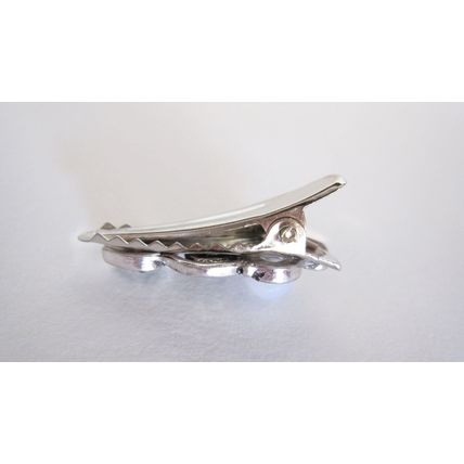 Set of 2 small white stone gray crystal metal alligator hair claw clip for