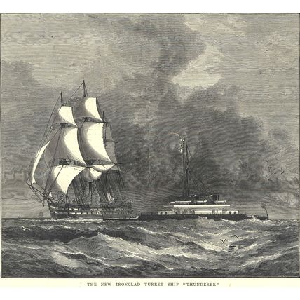 NEW IRONCLAD TURRET SHIP THUNDERER 1872 VICTORIAN ENGRAVINGS