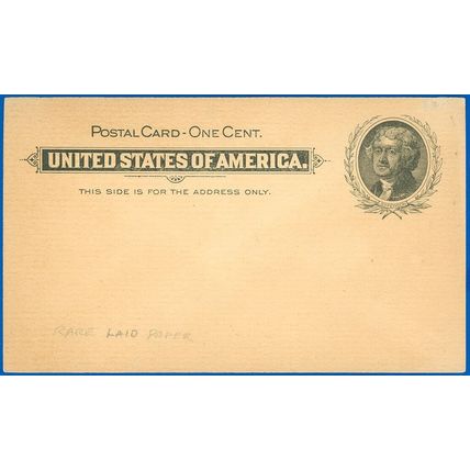 1897 Postal Card #UX14 Variety! Horizontal Laid Paper! Unlisted & Scarce!
