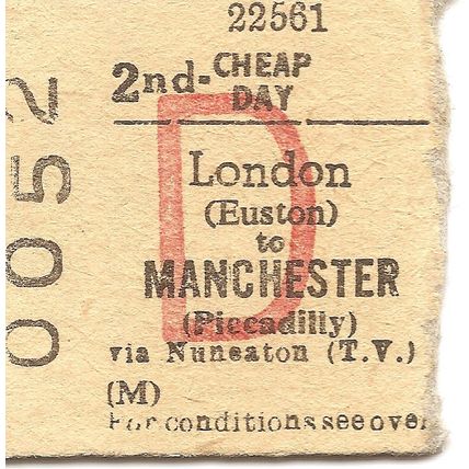 B.R.B. Edmondson Ticket - London Euston to Manchester Piccadilly