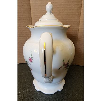 Royal Kent Collection Poland White With Gold & Floral Roses Design China Tea Pot