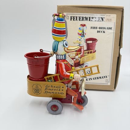 Fire Brigade Duck Tin Toy Germany Wilesco #280 Blechspielzeug Windup Works Boxed