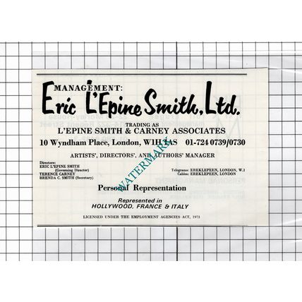 Eric L'Epine Smith Ltd London Carney - 1986 Small Advert