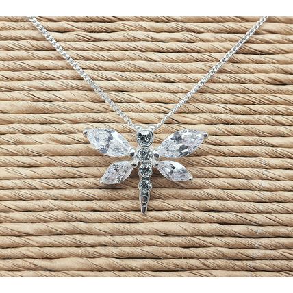 Vintage Italian 925 Sterling Silver & Cubic Zirconia Butterfly Pendant Necklace
