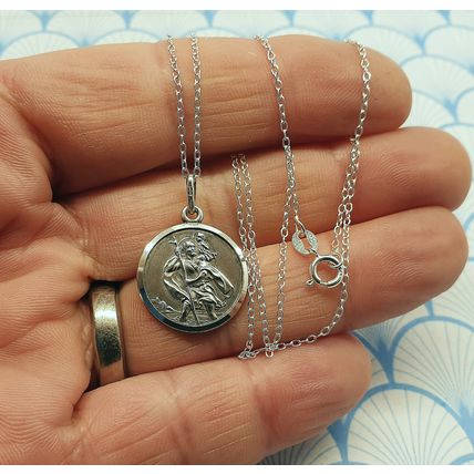 Vintage 925 Sterling Silver St Christopher Medallion Pendant Necklace
