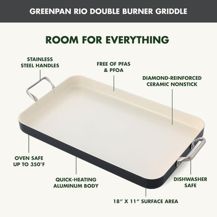 Greenpan 18" X 11" Double Burner Griddle Pan, Hard Anodized Healthy Ceramic Nons