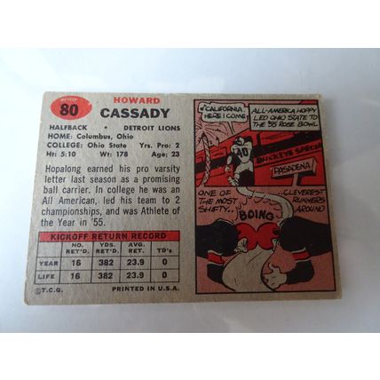 1957 Topps Football Card # 080 Howard Cassady Good (2) Detroit Lions