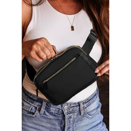 Black Minimalist Multi-zipped Crossbody Bag