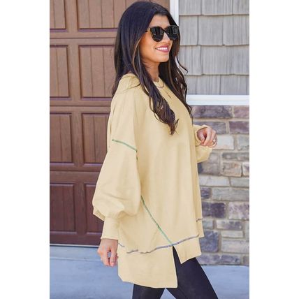 Contrast Stitching Split Baggy Sweatshirt