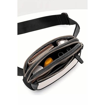 White Leather Colorblock Zipped Removable Clip Crossbody Bag