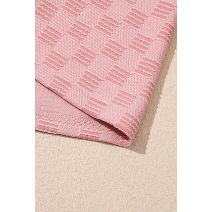 Apricot Pink Checkered Textured Round Neck T-shirt