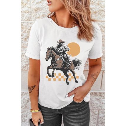 White Sunset Cowboy Print Western Fashion T Shirt