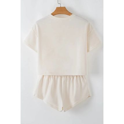 Beige Multicolor Sequin Pumpkin Cropped Tee Loose 2pcs Skort Set