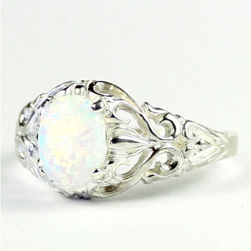 Created White Opal, 925 Sterling Silver Ring, SR113