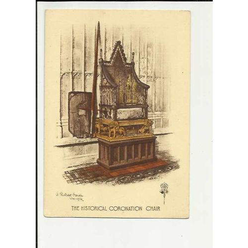 LONDON Coronation Chair Art Postcard by Westminster Abbey