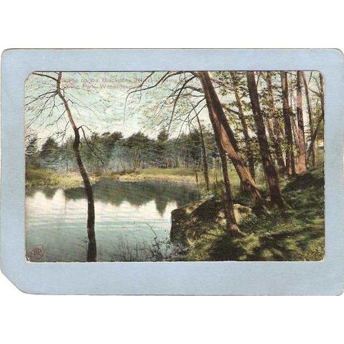 Rhode Island Woonsocket Postcard Scene On The Blackstone River Showing Col~1222