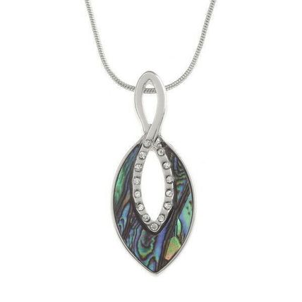 Tide Jewellery inlaid Paua shell oval twist pendant with inset glass stones Box