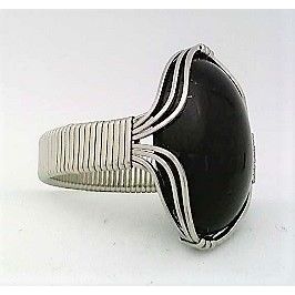 Black Onyx Stainless Steel Adjustable Wire Wrap Gemstone Ring 8