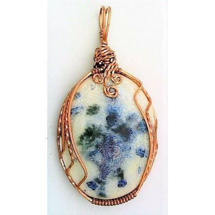 Blue Glaze Porcelain Copper Wire Wrap Pendant 4