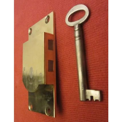 Antique Cabinet Cupboard Lock LEFT HANDED Georgian Brass & Steel 1 working Key