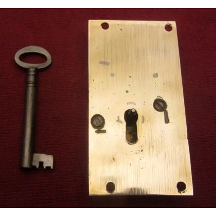 Antique Cabinet Cupboard Lock LEFT HANDED Georgian Brass & Steel 1 working Key