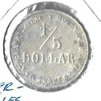 Sumatra Sandakan Tobacco co. Netherlands indies 1/5 dollar 20 cents token VF