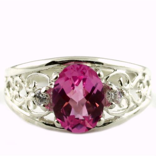 Created Pink Sapphire, 925 Sterling Silver Ring, SR306