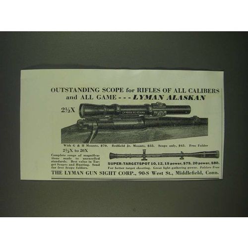 1940 Lyman Alaskan and Super-Targetspot Scopes Ad - All Game