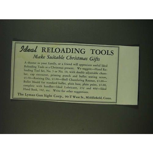 1940 Lyman Ideal Reloading Tools Ad - make suitable Christmas Gifts