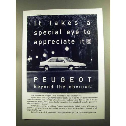 1991 Peugeot 405 S Car Ad - It Takes a Special Eye