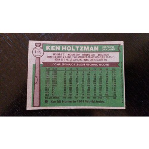 1976 Topps Card # 115 Ken Holtzman Very Good (3) Oakland Athletics
