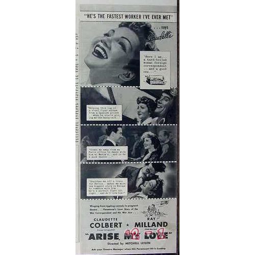 ARISE MY LOVE 1940 Claudette Colbert Ray Milland movie vintage ad
