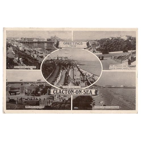 multiview, CLACTON-ON-SEA, ESSEX. used vintage postcard 1951 postmark =