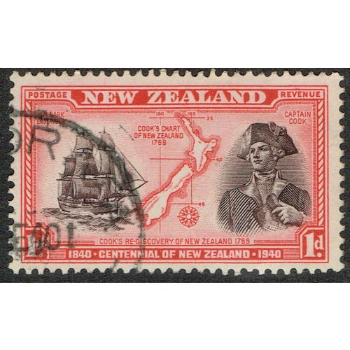 New Zealand 1940 Centennial Issue 1d Chocolate and Scarlet SG614 FU