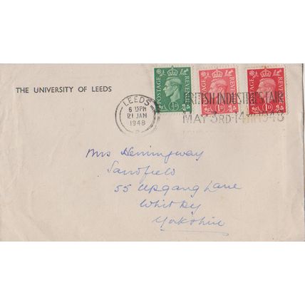 GB 1948 cover Leeds to Whitby with Silver Wedding stamp