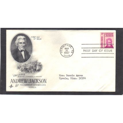 FDC Art Craft 1286 10c Andrew Jackson (Cachet-Typed/A) CV39393