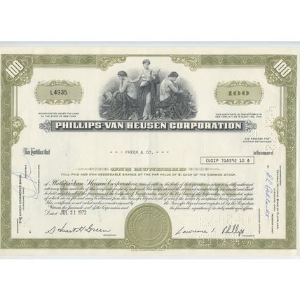 Phillips-Van Heusen Corporation 100 Shares 1972 Stock/Share Certificate