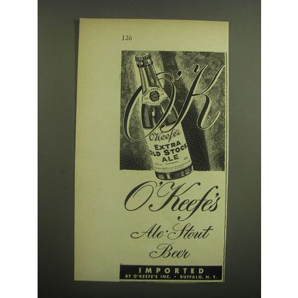 1948 O'Keefe's Extra Old Stock Ale Advertisement