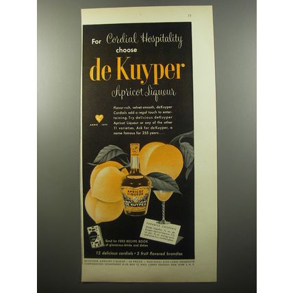 1950 de Kuyper Apricot Liqueur Ad - For Cordial Hospitality