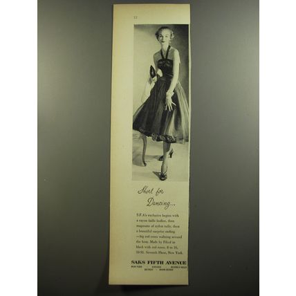 1952 Saks Fifth Avenue Dress by Filcol Ad - Short for dancing