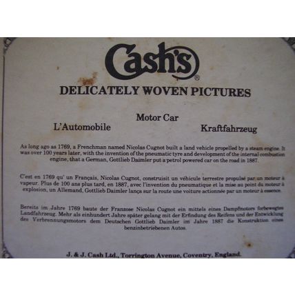 signed Cash Daimler Car Silk Embroidered Woven Framed Picture 1887 Vintage Car