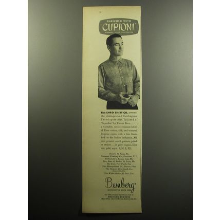 1957 Bemberg Cupioni Rayon Yarn Advertisement - Enro Toddingham Tweed Shirt