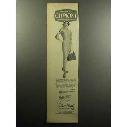 1957 Bemberg Cupioni Rayon Yarn Advertisement - Myron-Louis Suit