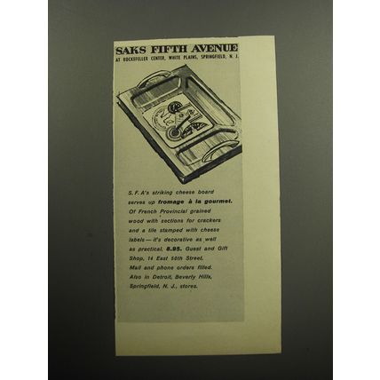 1957 Saks Fifth Avenue Cheese Board Advertisement