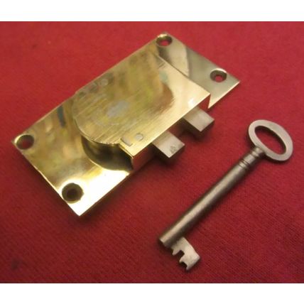 Antique Cabinet Cupboard Lock LEFT HANDED Georgian Brass & Steel 1 working Key