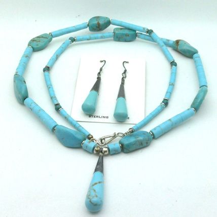 Sterling Silver Turquoise Gemstone Necklace Earring Bracelet Set